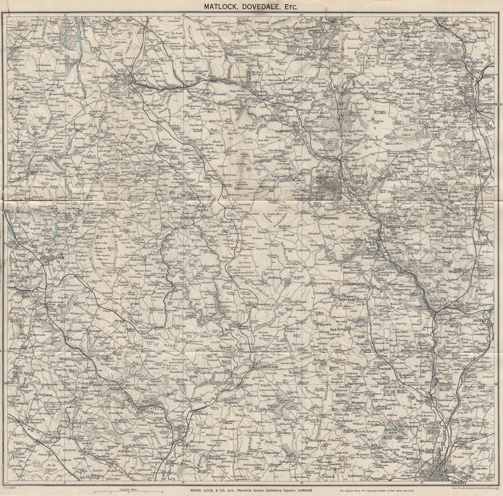 PEAK DISTRICT SOUTH. Matlock Dovedale Derby Buxton Chesterfield 1936 old map